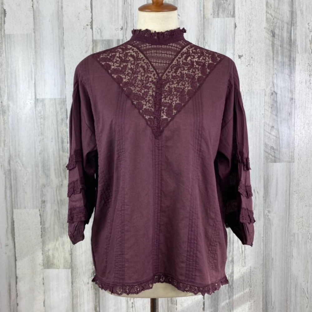 Frye Apparel Diya Pintuck Lace Blouse, S - Picture 4 of 7